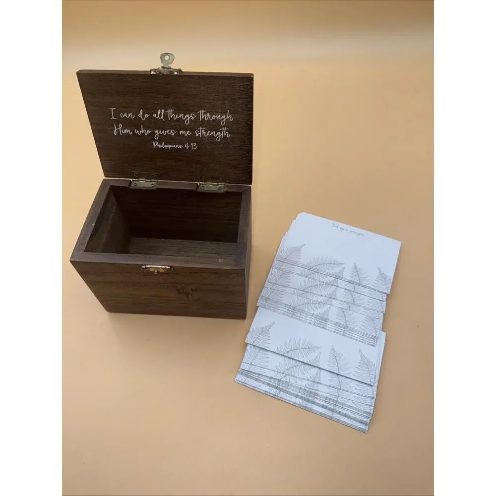 Wooden Chest Box Eccolo Keepsake With 39Prayer Cards Gift Set Include Decorative
